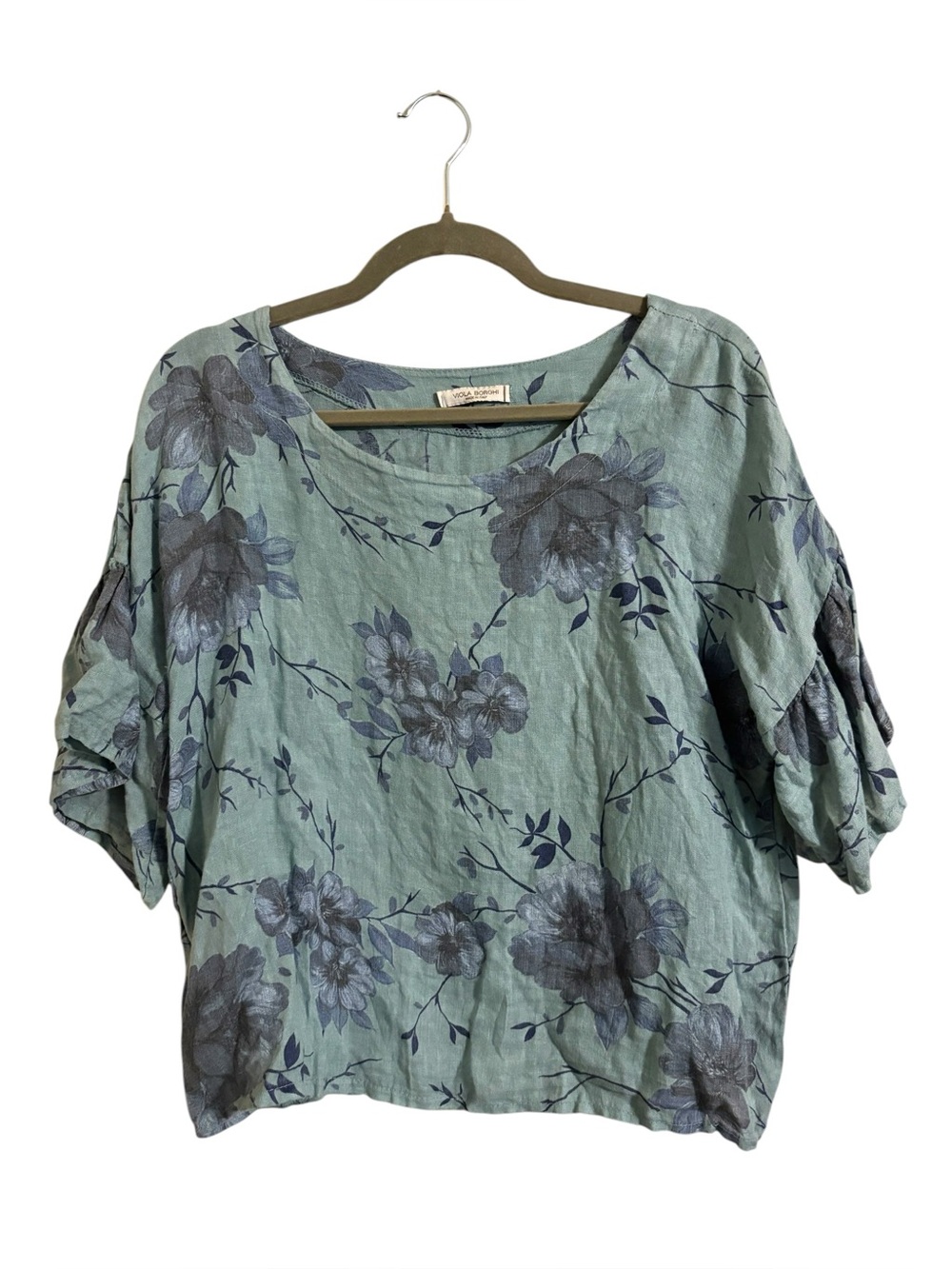 Viola Borghi Italy Blue Floral Linen Top Small